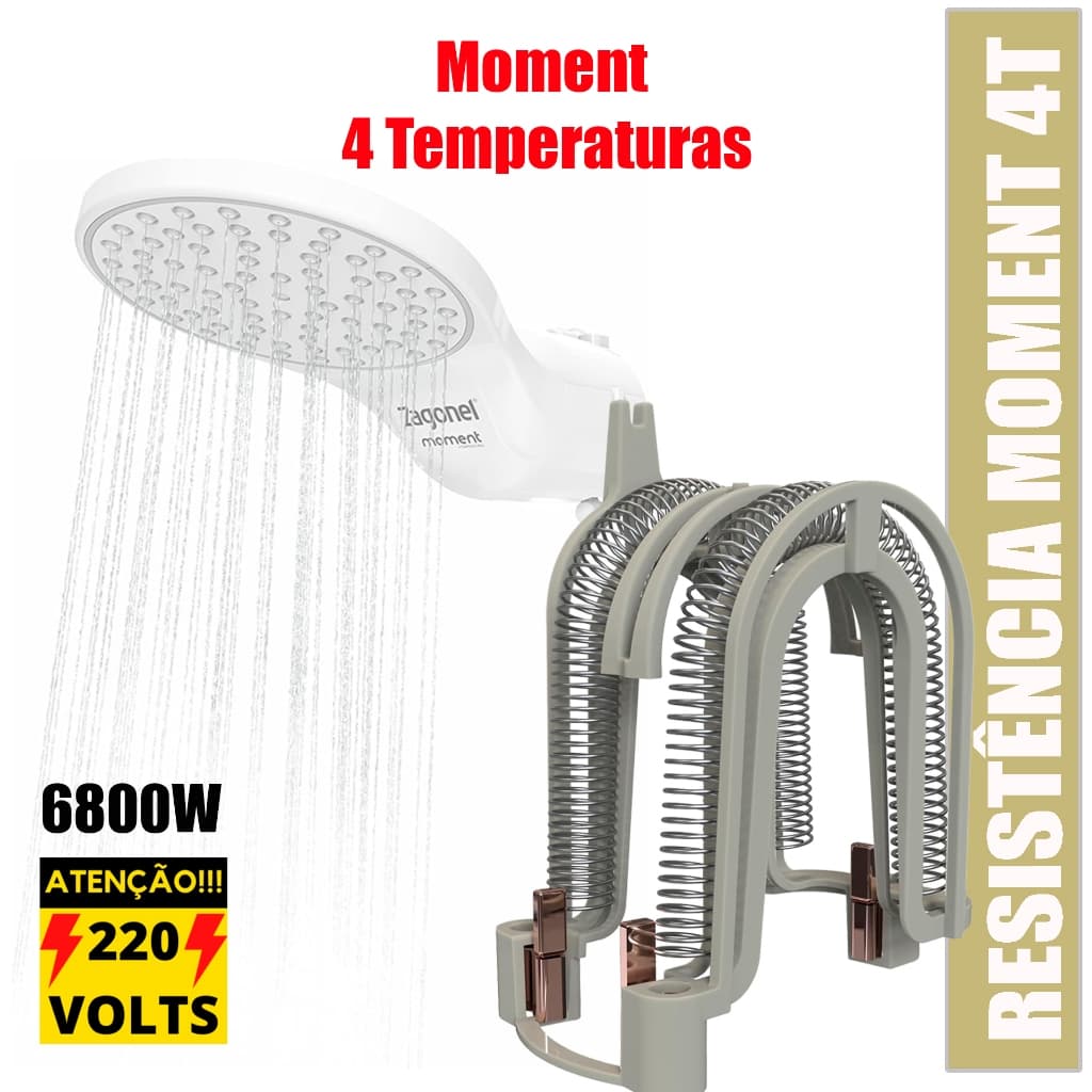 01 RESISTENCIA DUCHA MOMENT 4 TEMPERATURAS ZAGONEL 220V 6800W
