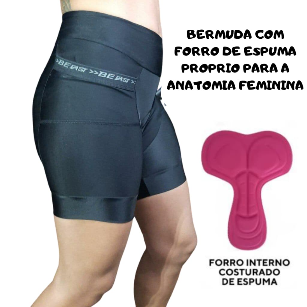 Bermuda/short Ciclismo Forro Espuma Feminina Befast - Cós alto, bolsos lateral, transparência ZERO