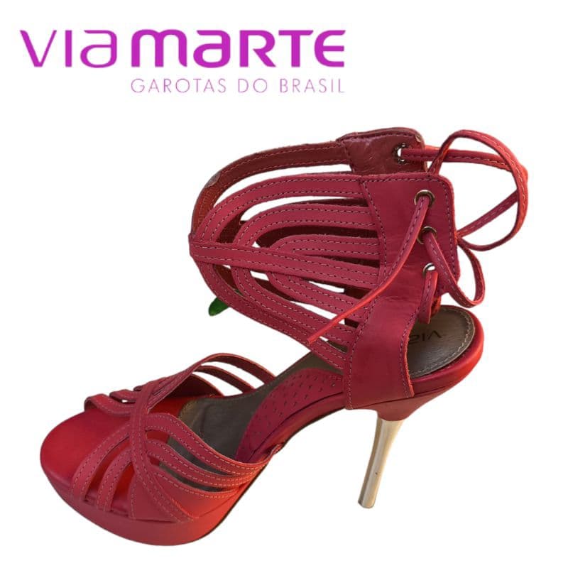 Sandália Via Marte Vermelha de Salto Alto - Número 36