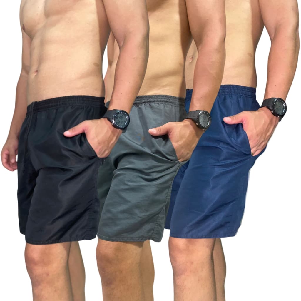 Kit 3 Bermudas Shorts Tactel Lisa Masculina Academia Corrida Verão Caminhada Praia Piscina