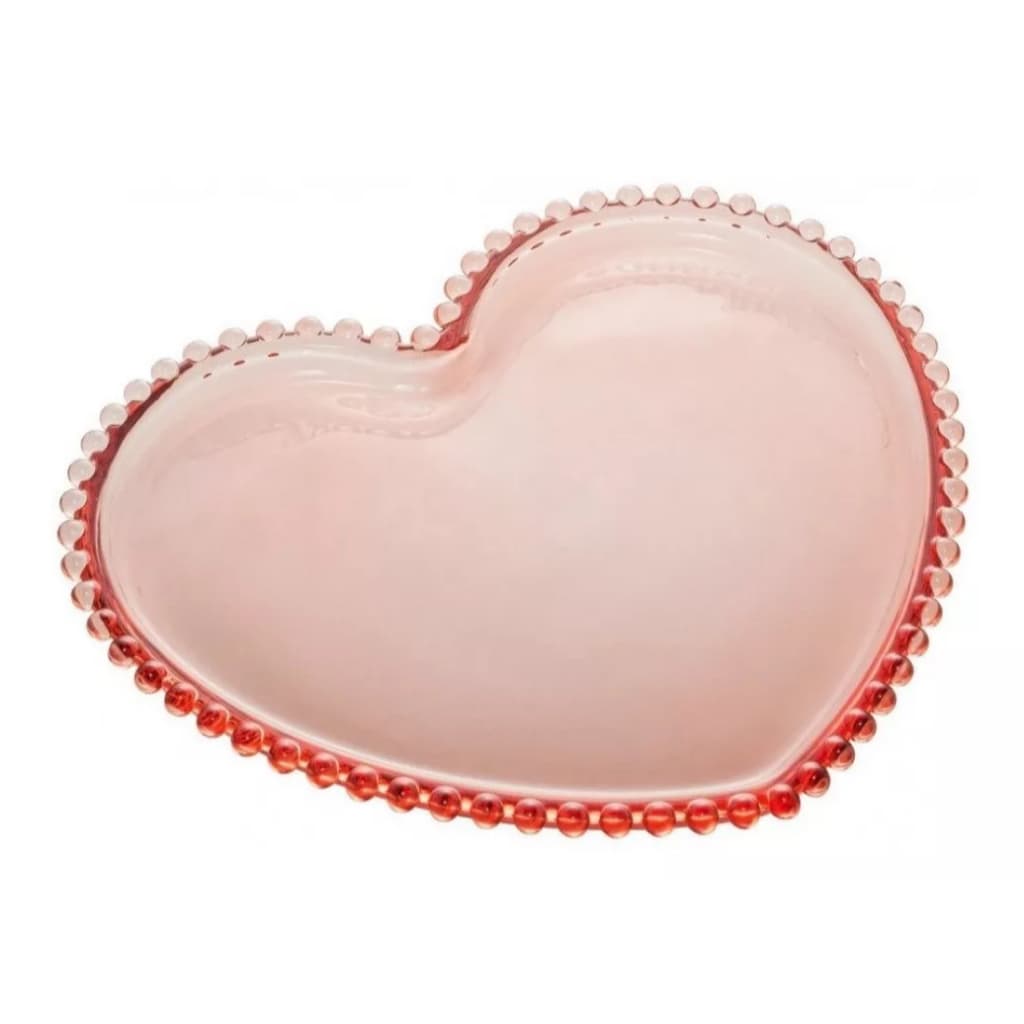 6 Pratos de cristal rosa Coração Pearl 25 cm - Wolff