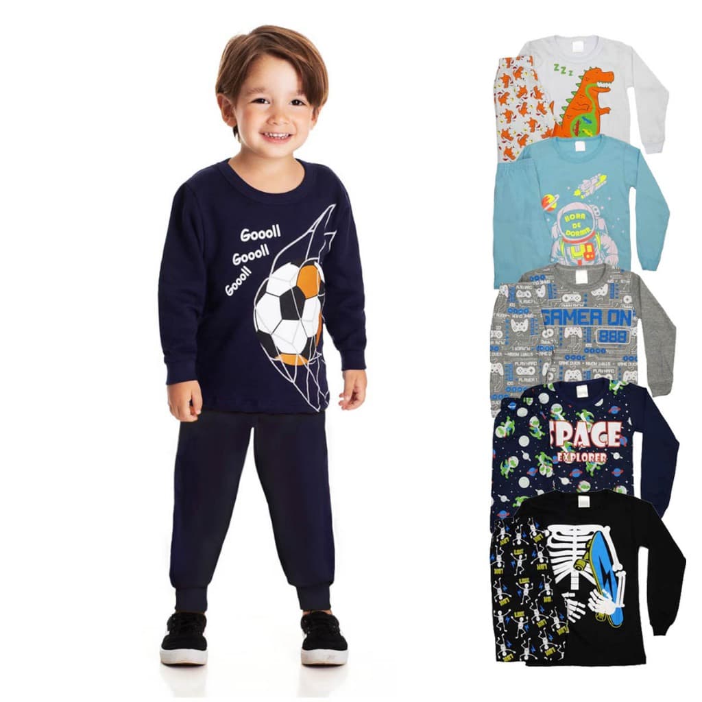 Pijama Infantil Menino de Malha Inverno Masculino 100% Algodão Pijaminha Kids