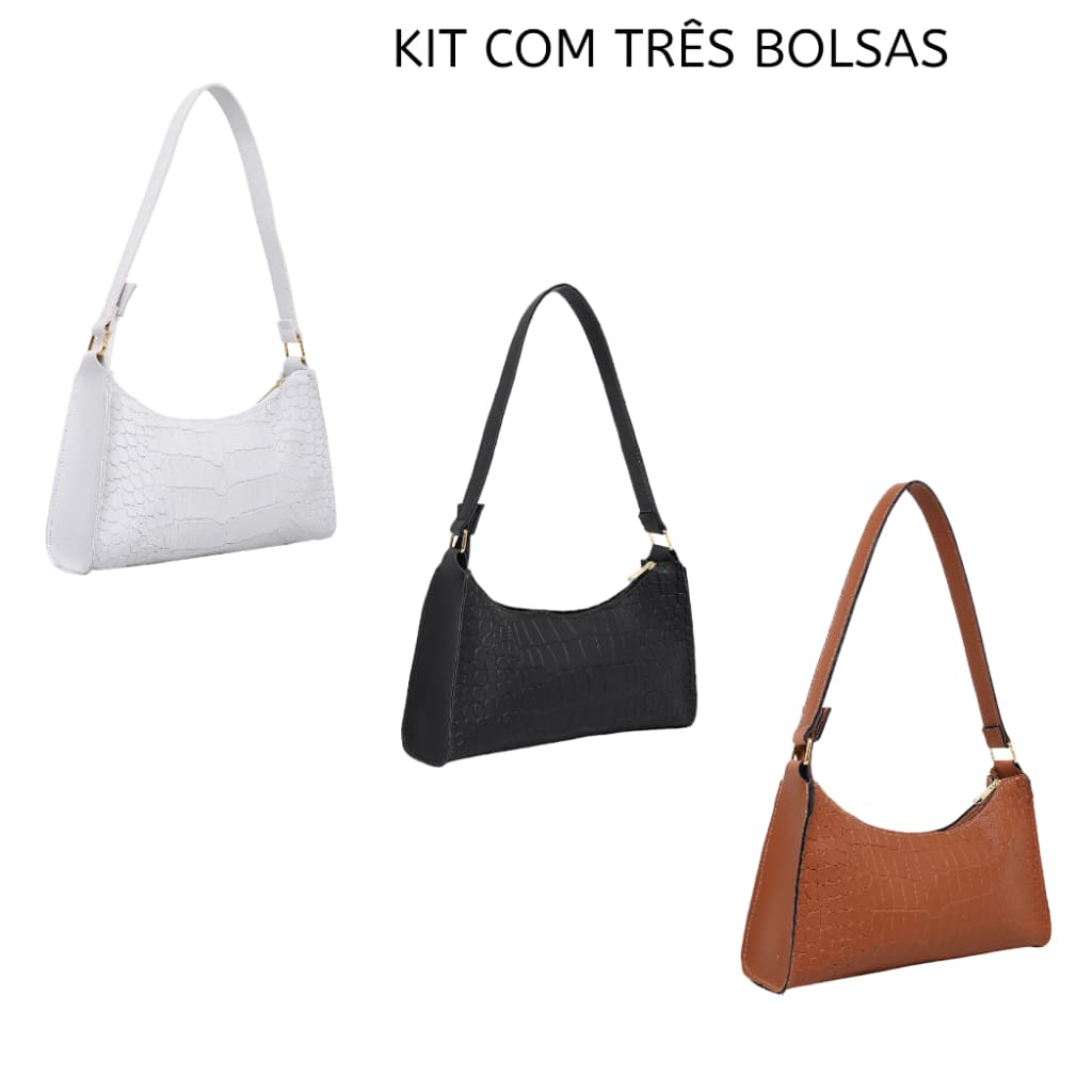 kit Com Três Bolsa Femininas Baguete Croco Alça De Ombro Barata
