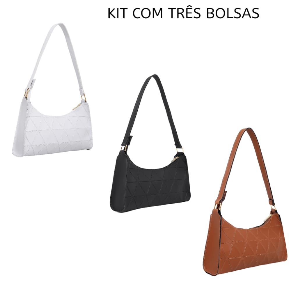 kit Com Três Bolsas Baguete Feminina Triângulo Pequena Barata De Ombro