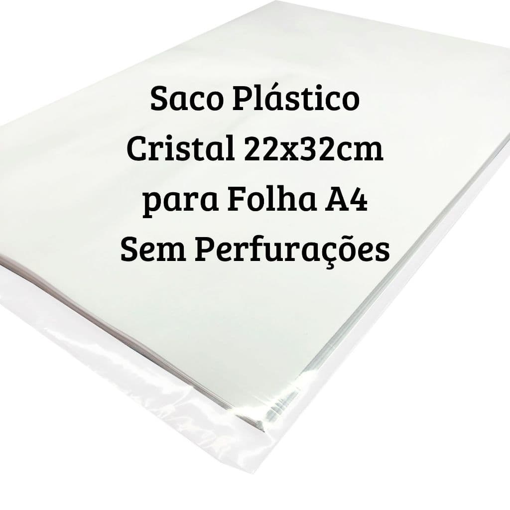 100 Plástico Transparente 22x32cm para Documentos A4 Sem Perfurações