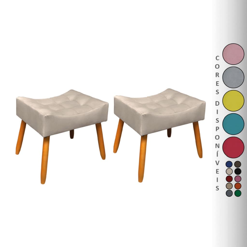 Kit 02 Puffs Retangulares Requinte Pés Palito Suede Aninha Decor