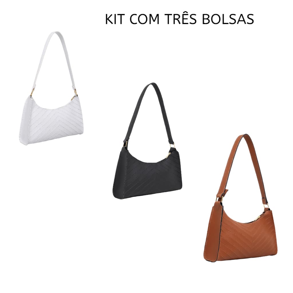 kit Com Três Bolsas Feminina Baguete v Alça De Ombro Barata