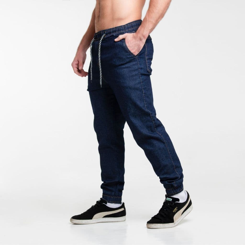 Calça Jeans Sarja Masculina Jogger Zoo Com Punho Laycra Jogue Slim Apertada Jeans Claro