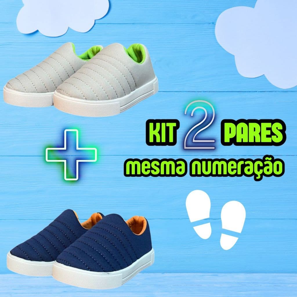 Kit 2 Tênis Infantil Escolar Slip On Confortável Leve Antiderrapante Sem Cadarço Promoção