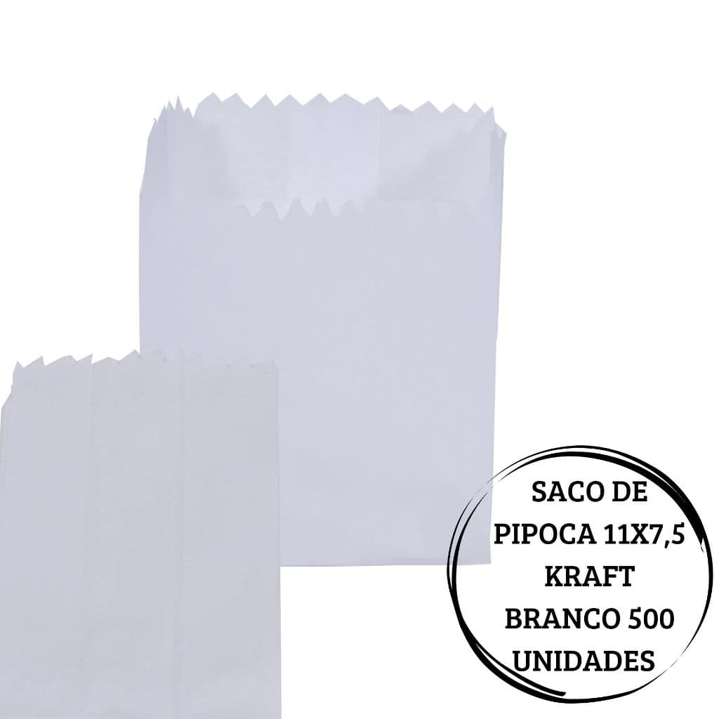 500 Saquinho de Papel Kraft Branco 11x7,5cm Ideal para Remédios, Pipoca, Batata e Doce