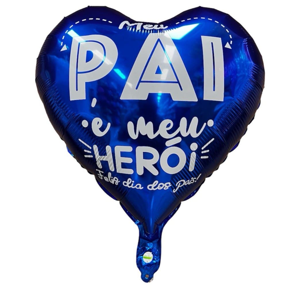 Balão Metalizado Coração Azul  Pai Meu Heroi 45cm