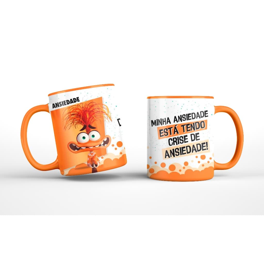 Caneca Personalizada Divertidamente Personagem Ansiedade Alça e Interior Laranja