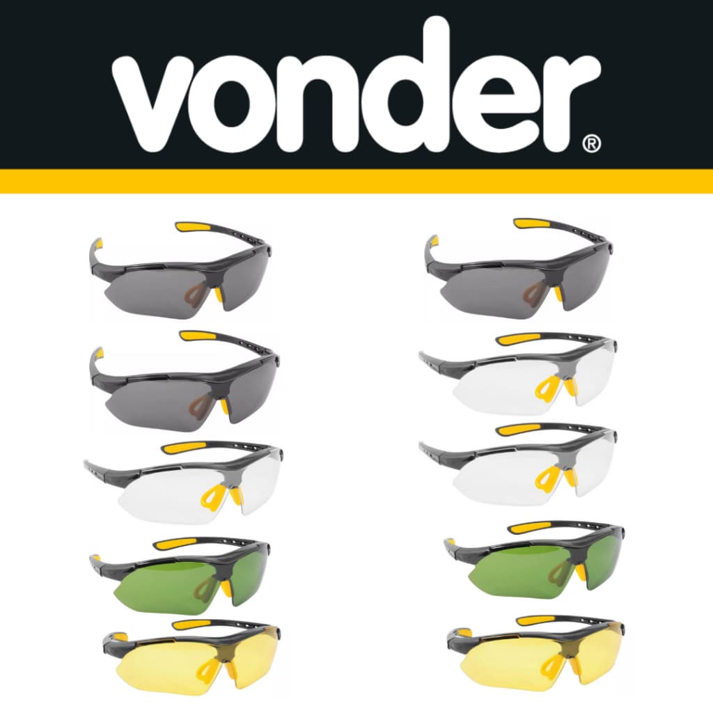 Óculos de Segurança Boxer Incolor Fumê Amarelo e Verde: Proteção e Conforto para os Seus Olhos 10x UNIDADES