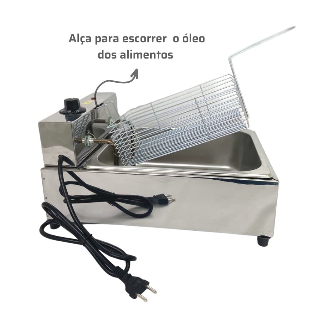 Fritadeira Elétrica Profissional 1 Cuba 5 Litros Inox C/inox