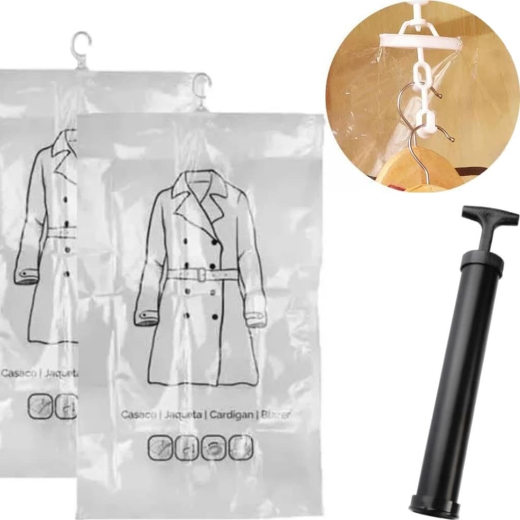 Kit 2 Saco A Vaco Tipo Cabide Organizador Guarda Roupas Hermético  + Bomba