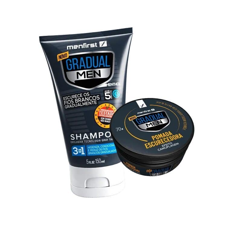 KIT  1 shampoo e 1 Pomada Escurecedora de Cabelos Brancos e Barba | Cabelos Escuros