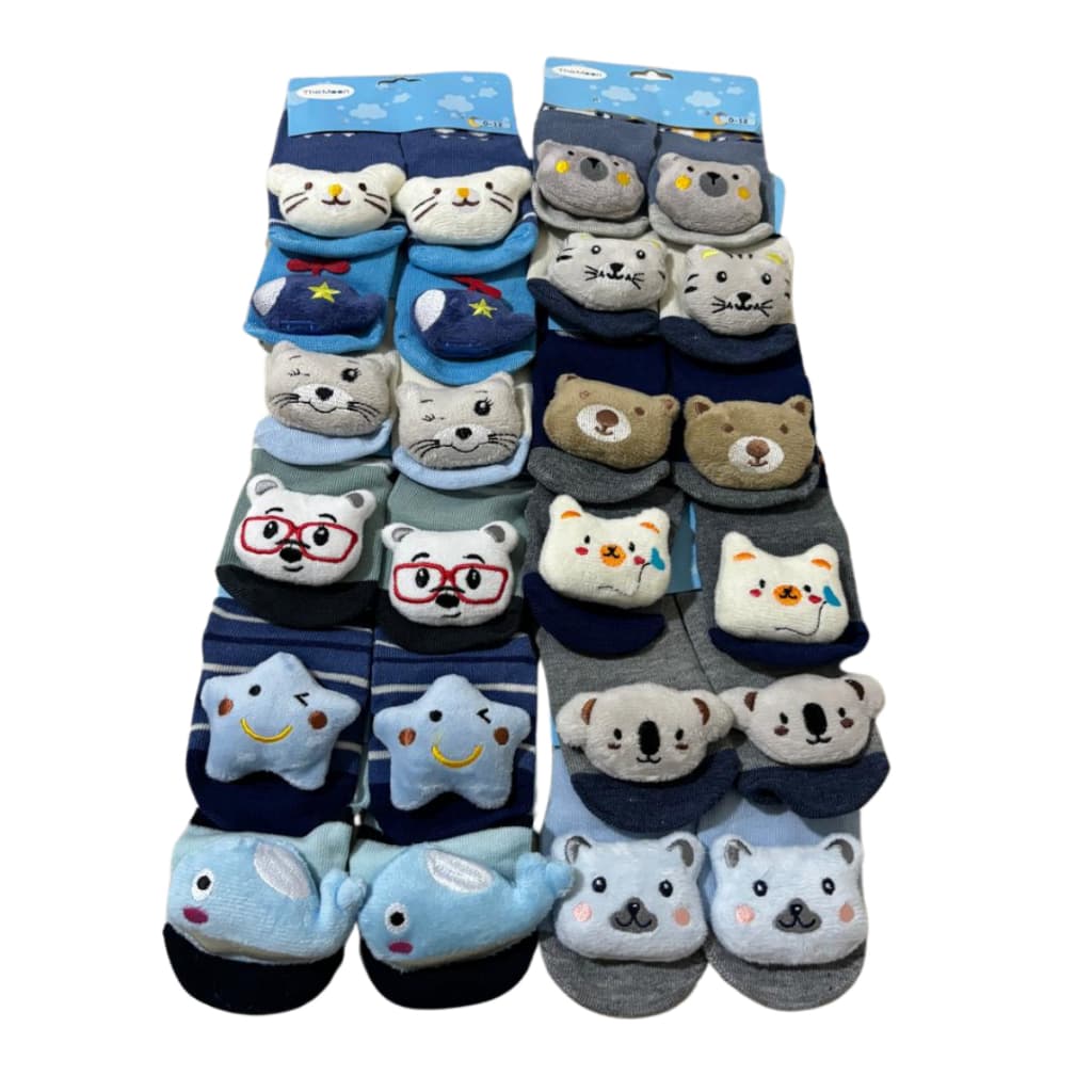 Kit de 3 Pares de Meias Pantufas Chocalho Bebê Infantil Menino/Menina Recém Nascido