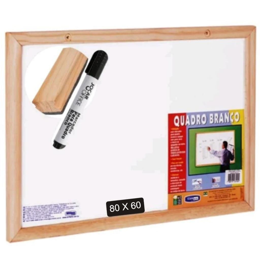 Lousa Quadro Branco 80X60cm Escolar Moldura Madeira + 1 Marcador e 1 Apagador