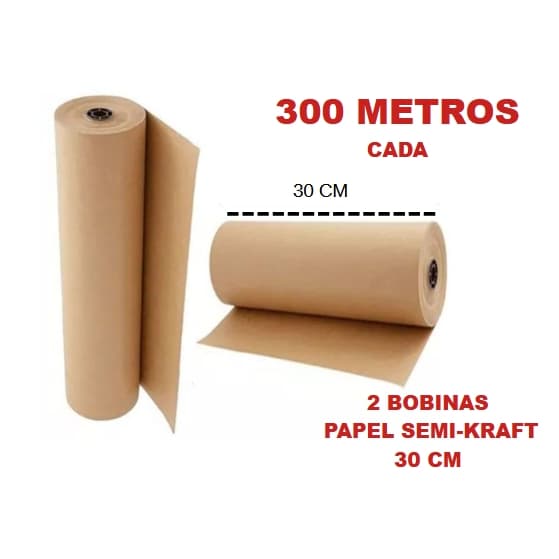 2 Bobinas Papel Semi Kraft Bobina 30cm Aprox. 5 KG (cada)  Pardo Embalagem Caixa