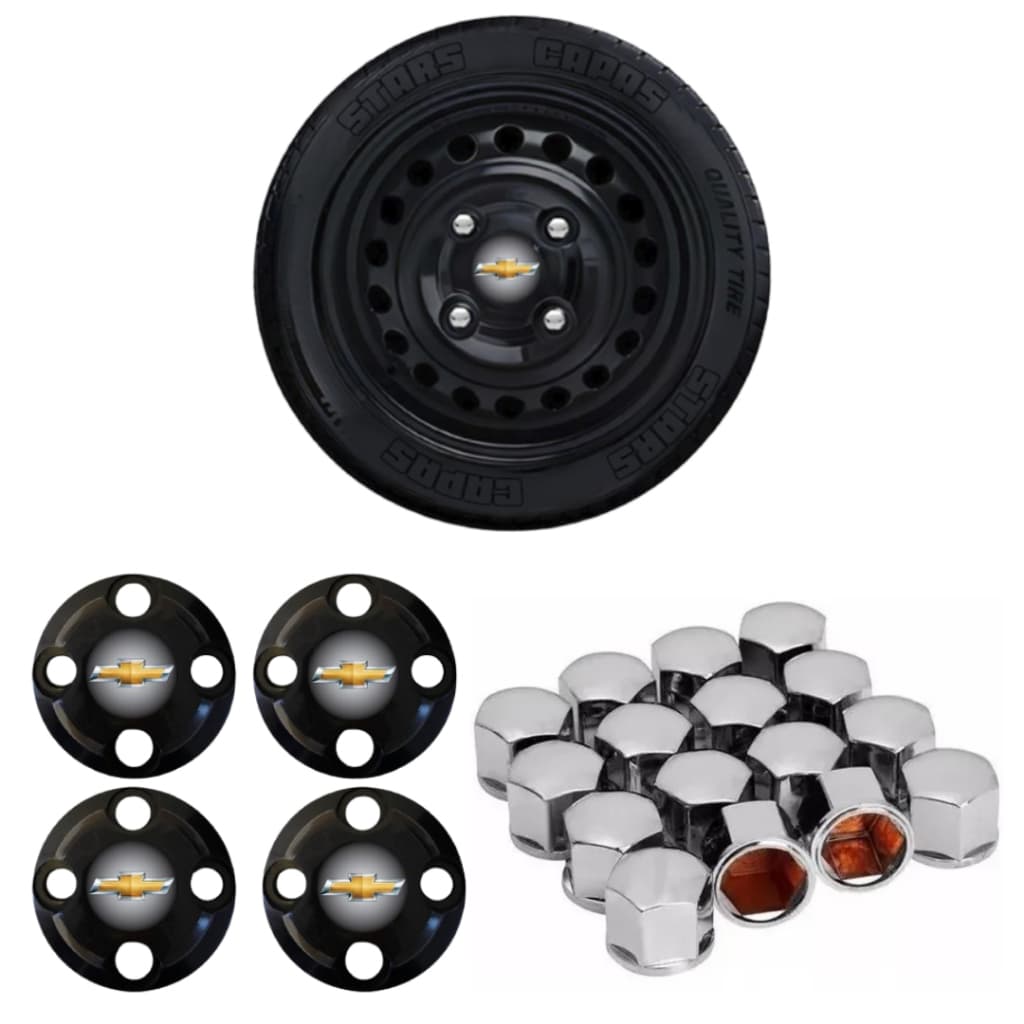kit Calotinha Central + 16 Capas Parafuso Cromada Chevrolet Aro 13 14 15 4 Furos