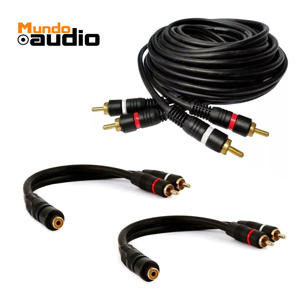 Kit Cabo Som Automotivo Rca 5 Metros + 2 Cabos Y Carro P/modulo C/ aterramento