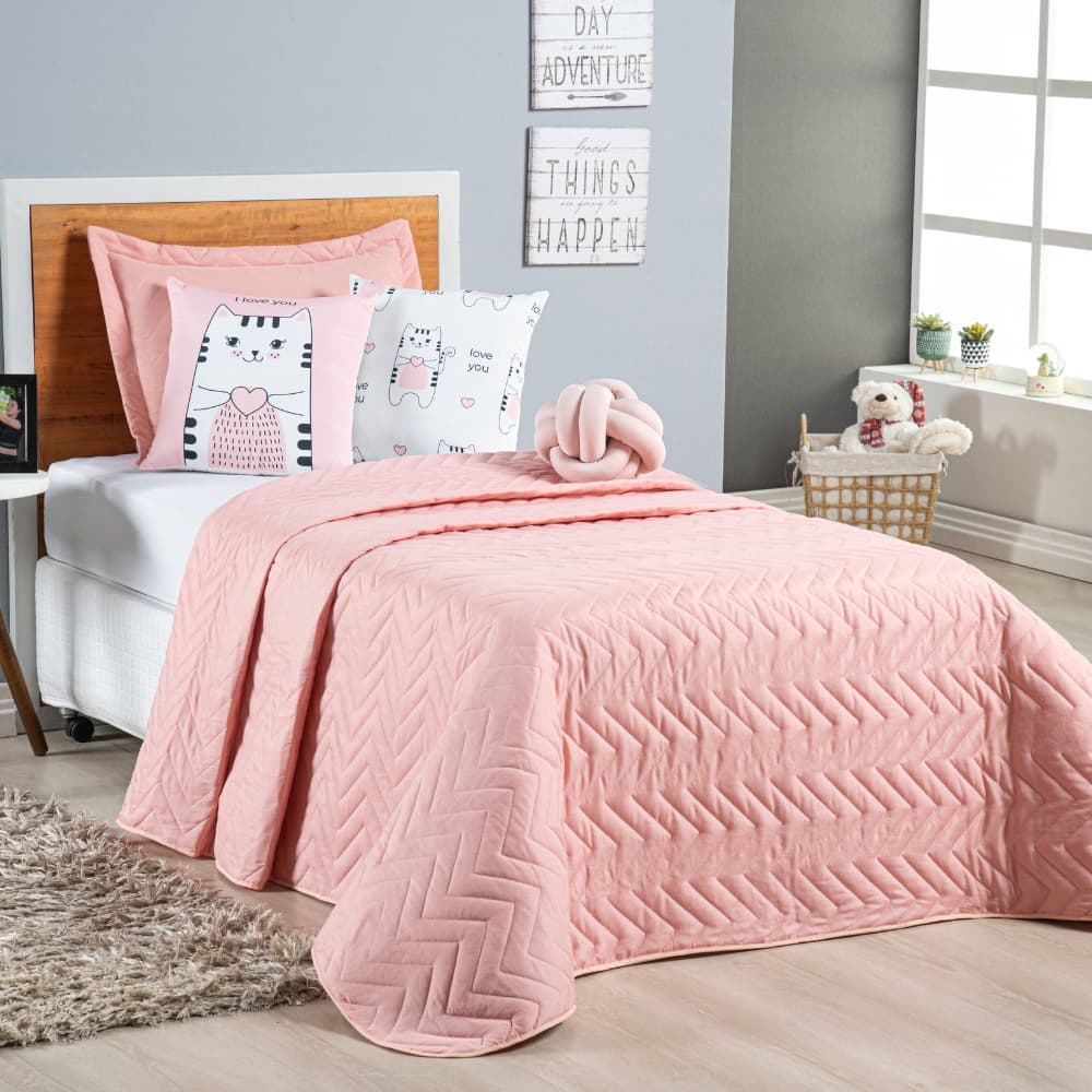 Kit Cobre Leito Solteiro Premium 7 Peças(Cobre-Leito, um porta travesseiro, duas lindas almofadas estampadas com enchimento de silicone puro antialérgico e uma almofada nozinho luxo premium)