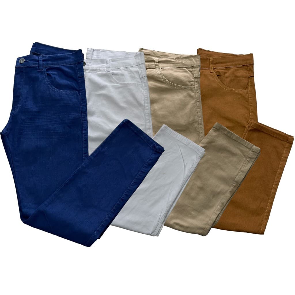 Kit com 04 calças jeans masculina basica c/elastano slim otimo acabamento com botão envio rapido