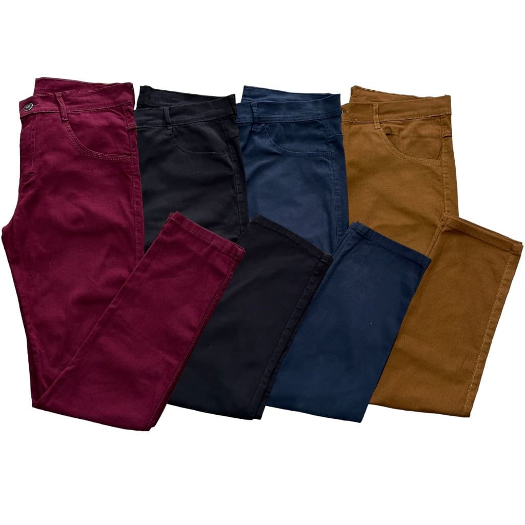 Kit C/04 calças masculina sarja basica lisa com 4 bolsos com elastano slim a pronta entrega