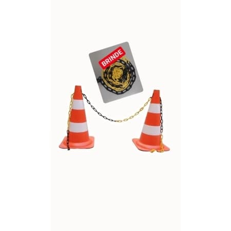 6 Cones Sinalizaçao area risco injetado Rigido 50cm para sinalizaçao estacionamento + 6 mts corrente