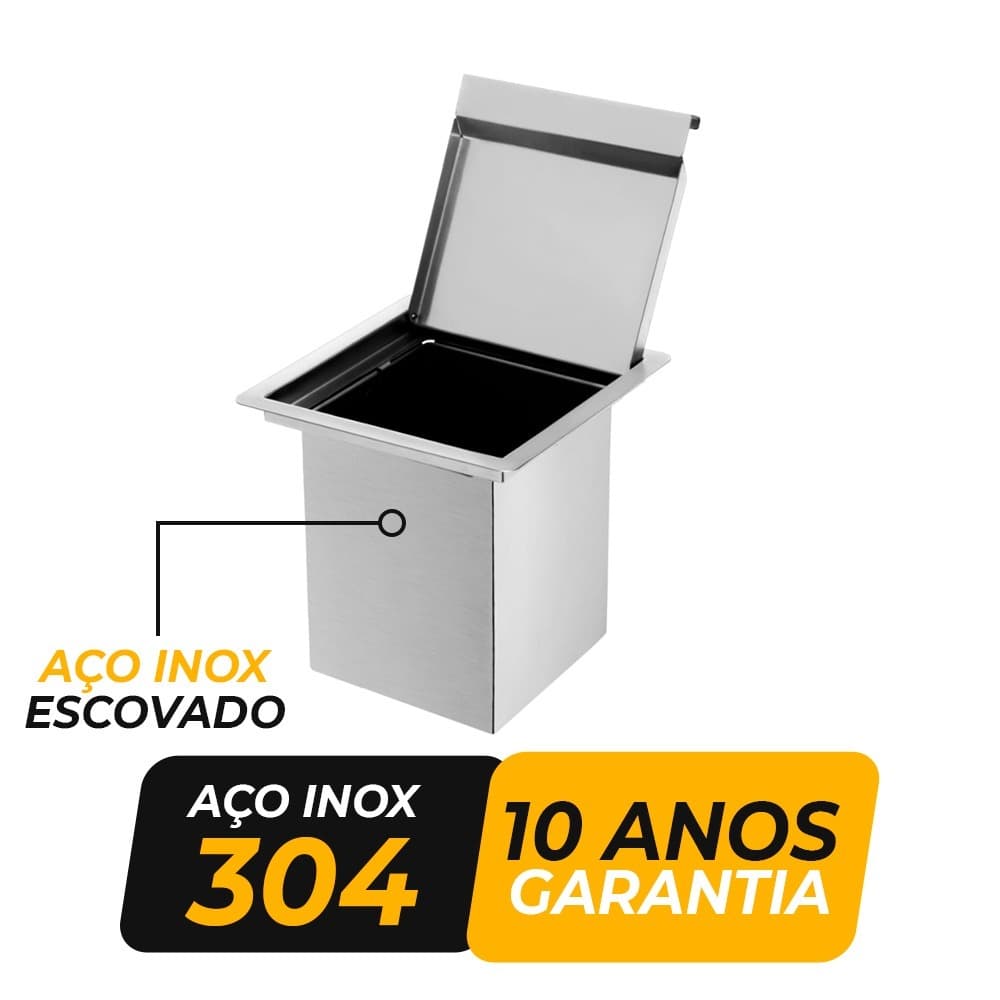 Lixeira Quadrada Pia Cozinha Embutir 5 L Inox 304 Escovado Sobrepor Cozinha Bancada  Lixeira Fabricada no Brasil