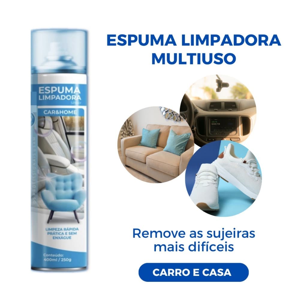 Spray de Espuma Limpa Magica Estofados: Sofá, Cadeira, Tapete, Colchão e Banco de Carro