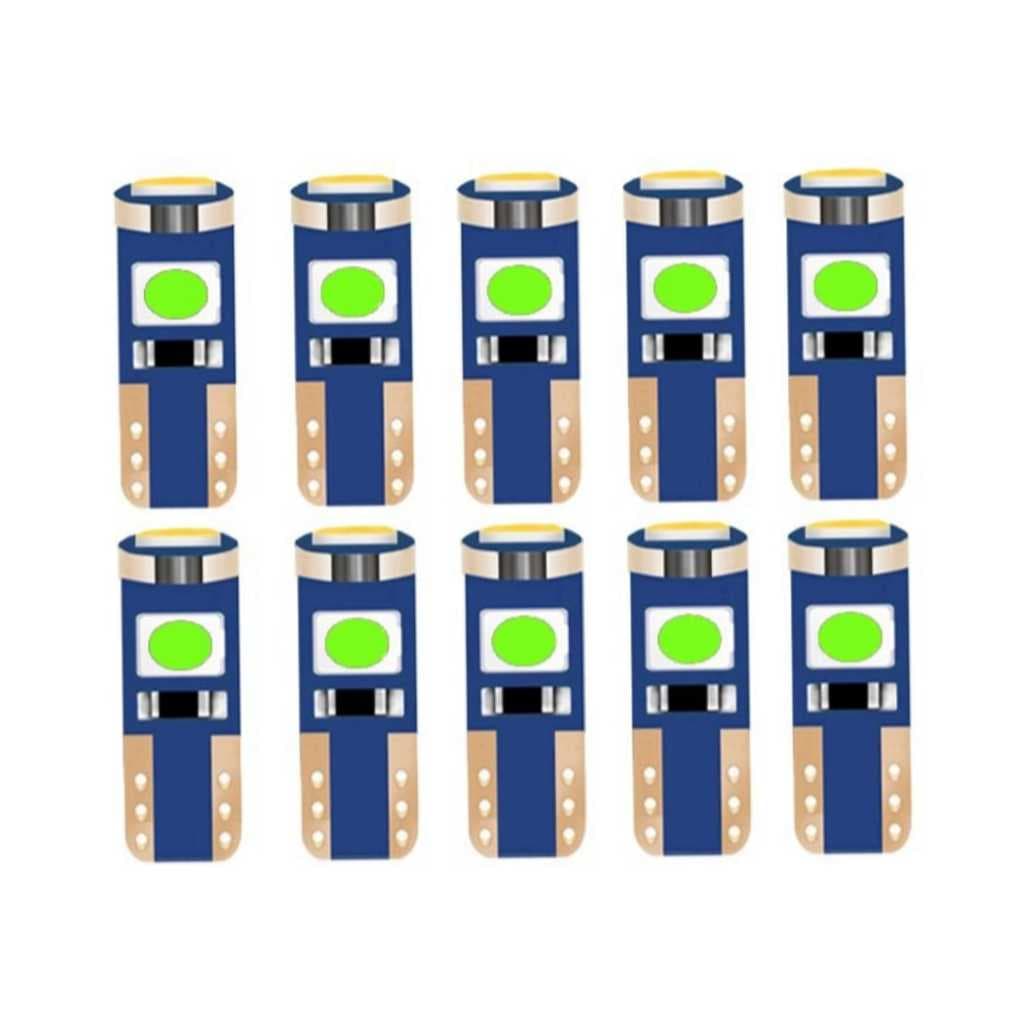 10 Lâmpadas Led T5 Canbus 3 Leds Mosquito Painel Carro Moto 12V - Verde