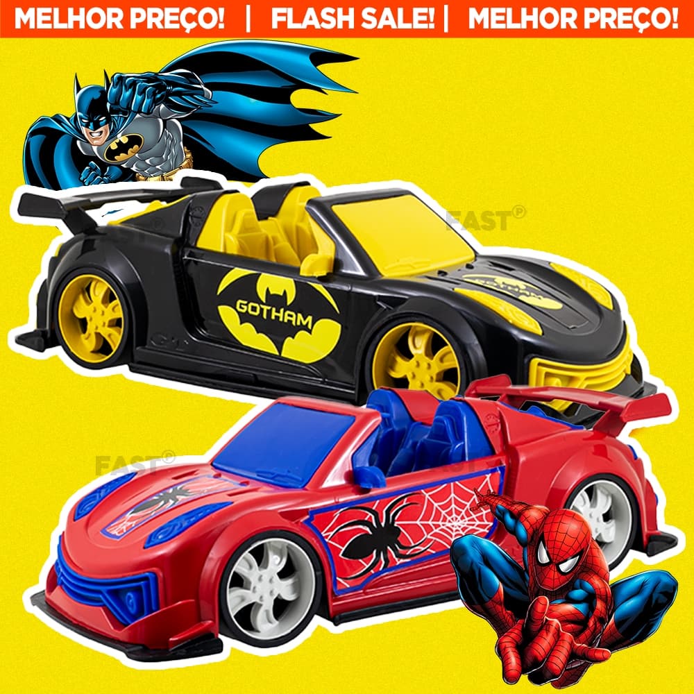 Carrinho de Brinquedo Infantil Carro do Batman Gotham e Homem Aranha Spider Man Colecionável