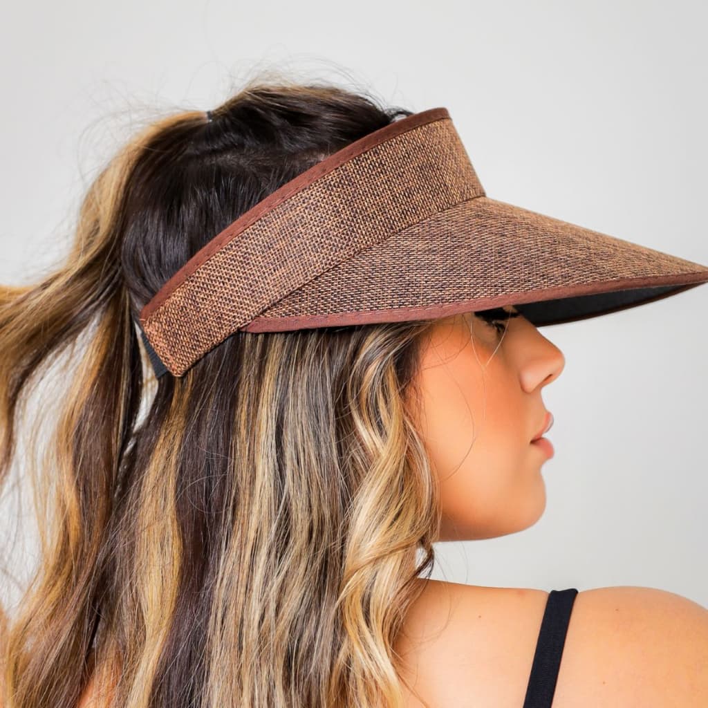 Viseira Feminina de Praia Aba Grande de Palha com Elástico Leve e Confortável Promoção Moda Praia Chapéu Verão UV50+  FTP50+