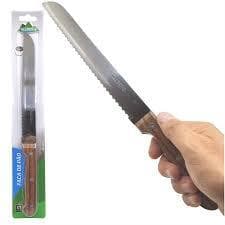 Faca Inox Cozinha Pão Bolo Serrilhada Cabo Madeira 3 Rebites Aço