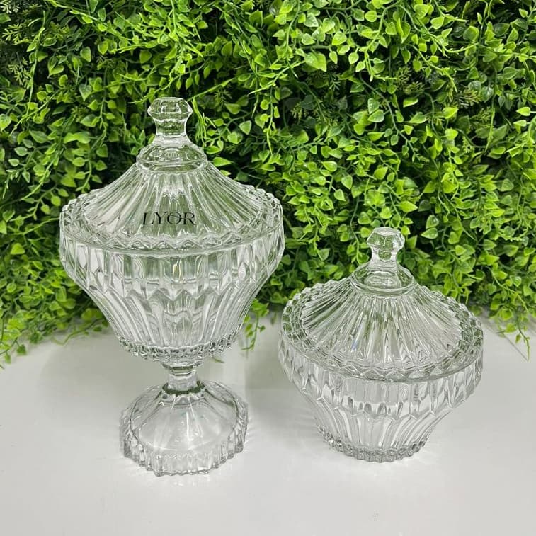 kit c/ 2 Potiches Decorativos de Cristal Renaissance Lyor