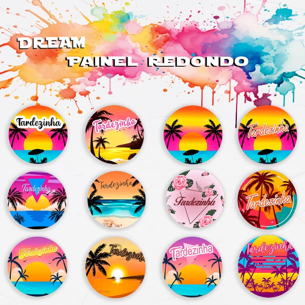 Capa Para Painel Redondo Tematico Tardezinha Coqueiros Decorativo Festa Adulto Aniversario Tropical Malha Sublimado