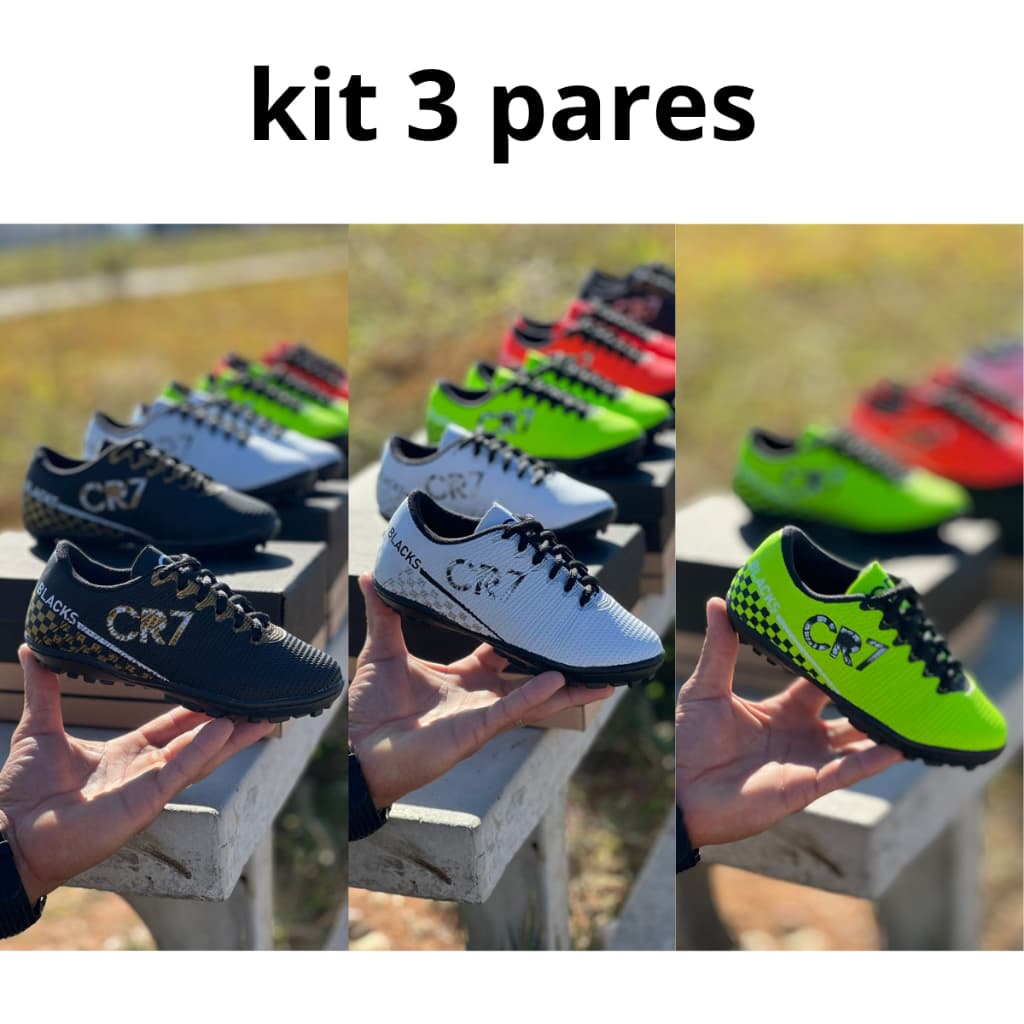 Chuteira Society menino 3 pares Society criança grama sintética cr7 confortável promoção original