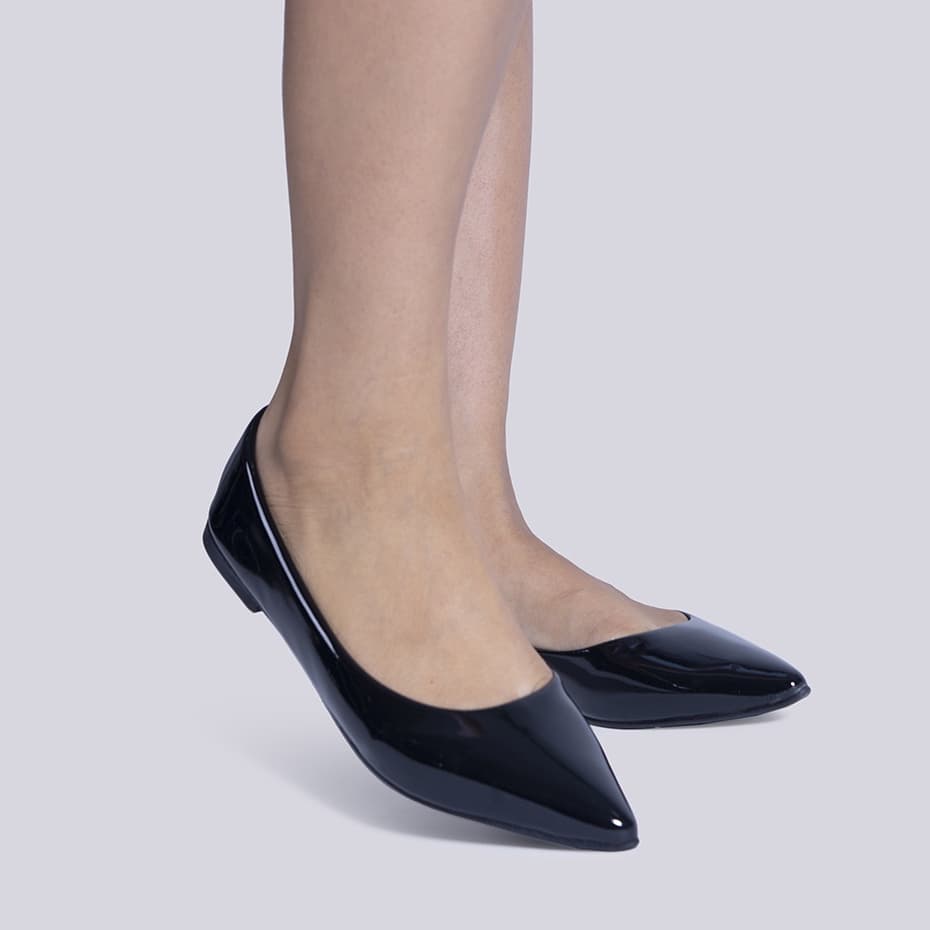Sapatilha Feminina Bico Fino Preto Basica Verniz Confortável Moda Hope Shoes Calçados Leve Novidade