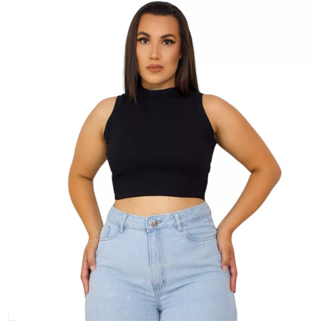 Blusa Cropped Gola Alta Feminina Ribana Moda Feminina Casual