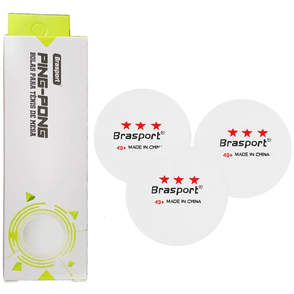 BOLINHA DE PING PONG / TENIS DE MESA BRASPORT COM 3 PECAS NA CAIXA