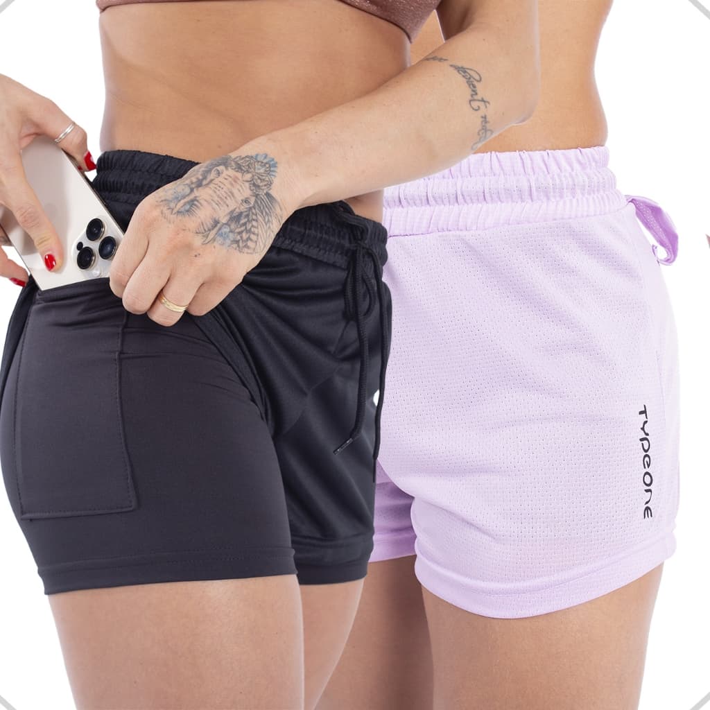 Kit 2 Shorts Duplo Feminino 2 Em 1 Com Bolso Oculto Para Celular esportivo academia crossfit ATACADO