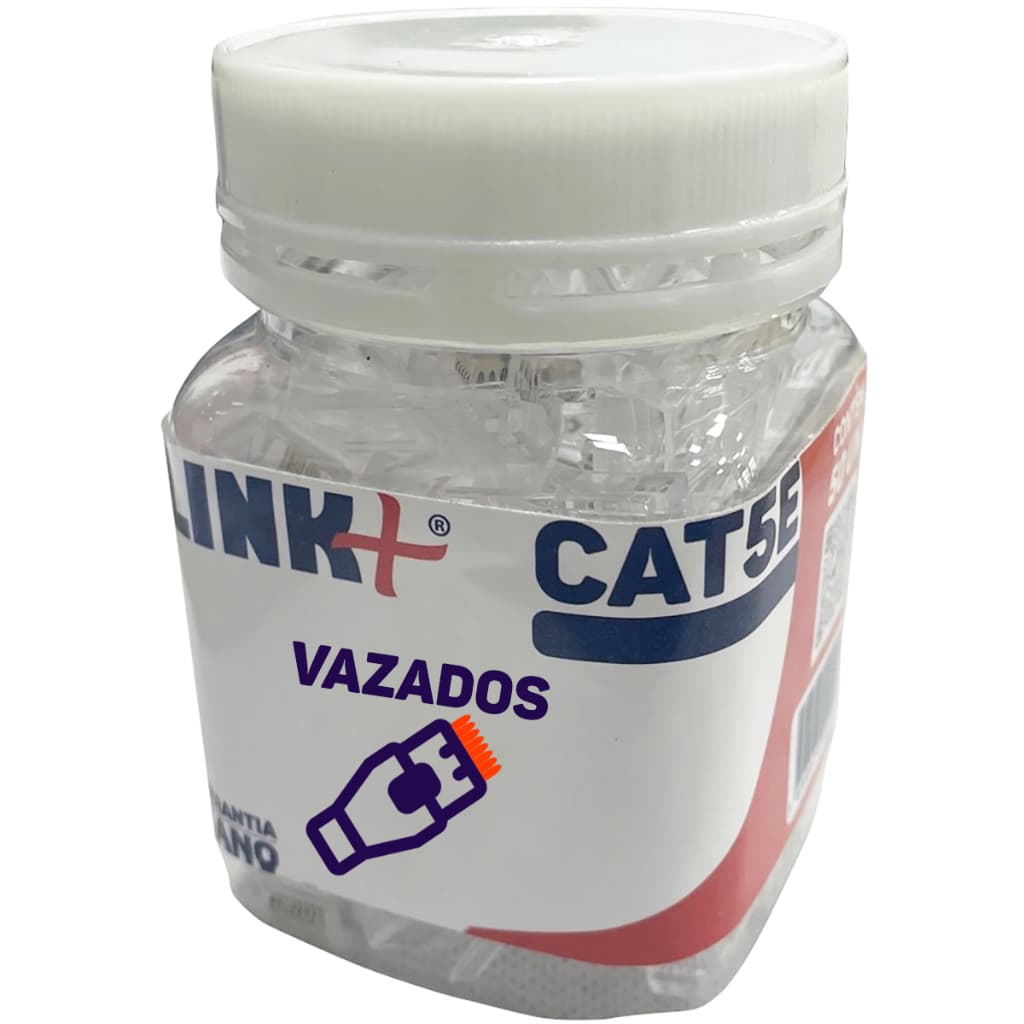 Conector Plug Rj45 Vazado Cat5e Pote De 50 Pcs Ouro Link+