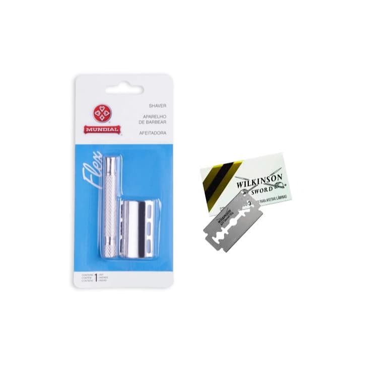 1 Aparelho Barbear Antigo Metal Mundial + Laminas Wilkinson