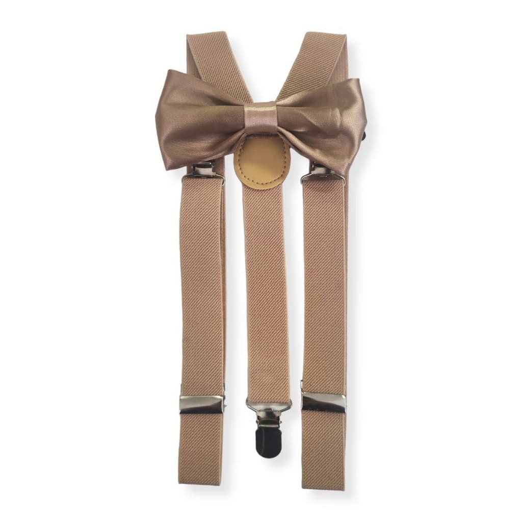Kit Suspensorio com Gravata Borboleta Creme Bege Adulto Infantil
