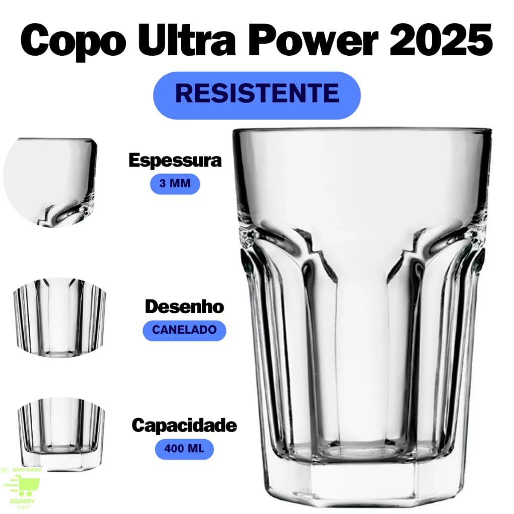 Jogo de Copo Jogo 6 Copos Grosso Copo de Vidro 400 ml Suco Detox