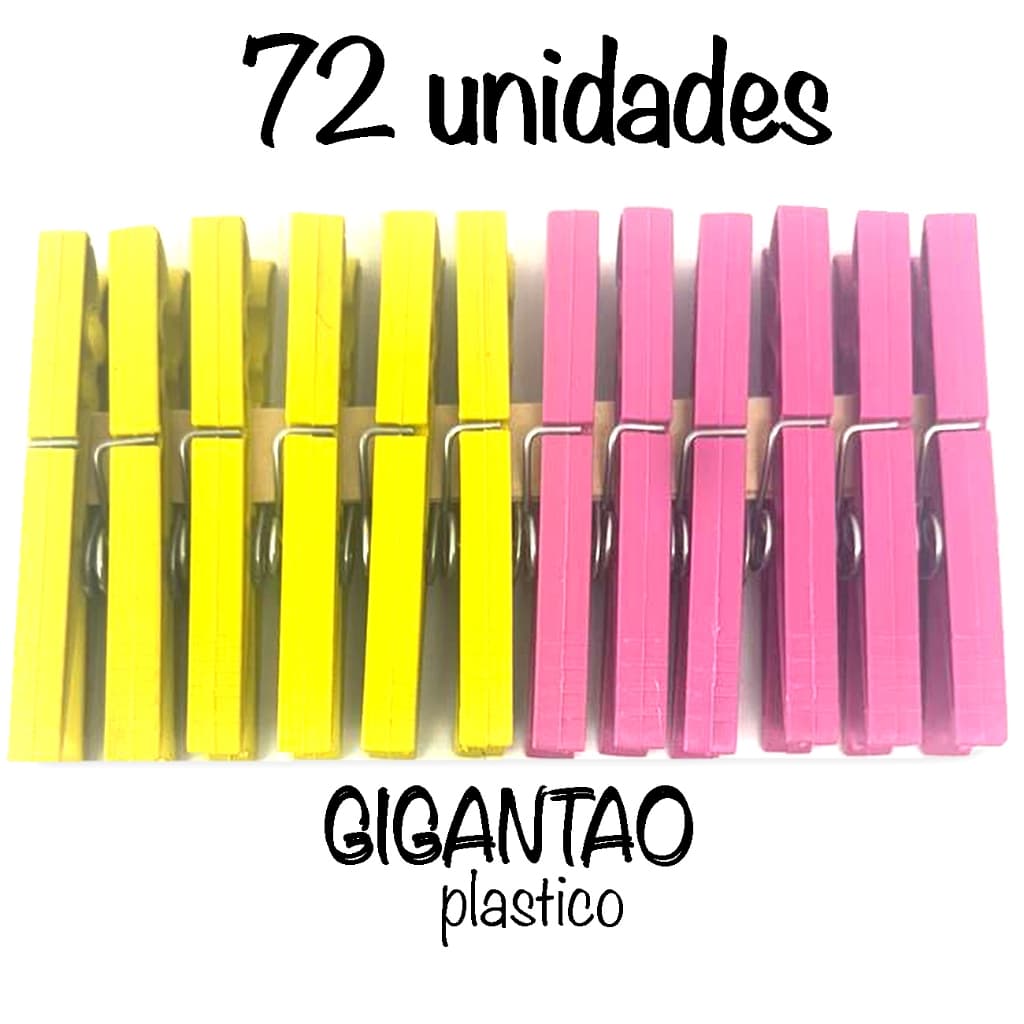 Prendedor De Roupa Plástico Varal Kit 72 Unidades Diversas Cores Gigantão