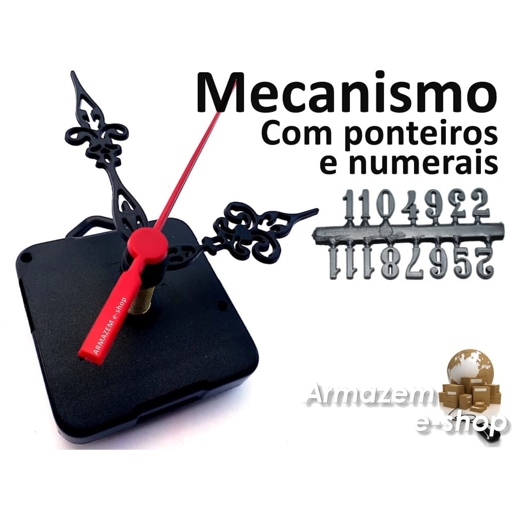 Kit Maquina De Relogio De Parede 22mm + ponteiros e Números pretos