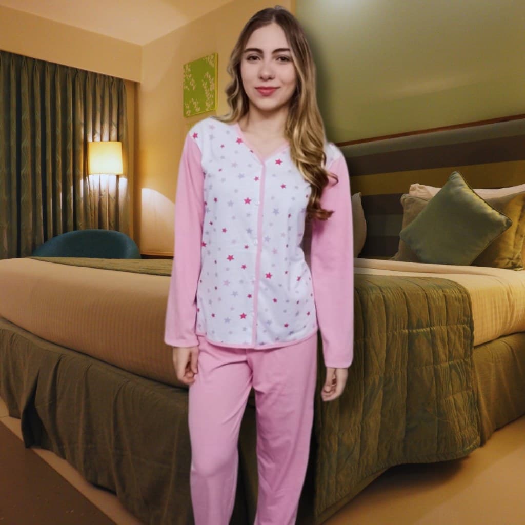 Pijama de Algodão Feminino Longo Amamentação Inverno Aberto Frente Com Botão