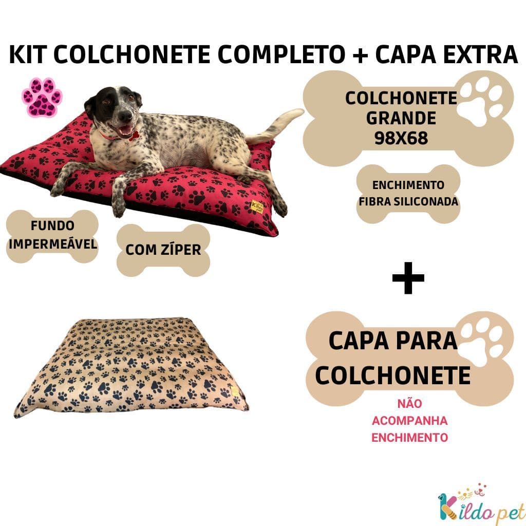 Kit Colchonete grande e capa extra Cama grande Almofada pet e capa colchonete 98x68